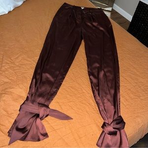 High-Waisted Satin Joggers w/ Ankle Tie